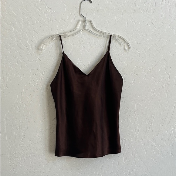Tops - Mocha Brown Satin V-Neck Cami Top - Women